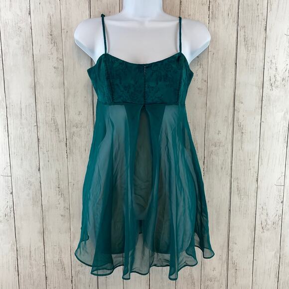 Victoria's Secret Other - VTG Victoria's Secret Teal Satin Chiffon Chemise Babydoll Nightgown Size X-Small